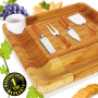 Pyle - PKCZBD10.5 , Kitchen & Cooking , Kitchen Tools & Utensils , Bamboo Cheese Cutting Board Set - Flat Wood Serving Platter for Picnic Food or Wine - Rectangle Fruit and Meat Plate Kit w/ Bowl, Closing Drawer Tray, 4 Stainless Steel Knives - NutriChef PKCZBD10