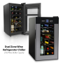 Pyle - pktewcds1802 , Kitchen & Cooking , Fridges & Coolers , NutriChef 18 Bottle Dual Zone Thermoelectric Wine Cooler - Red and White Wine Chiller -  Countertop Wine Cellar - Freestanding Refrigerator with LCD Display Digital Touch Controls