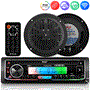 Pyle - PLMRK47BK , On the Road , Headunits - Stereo Receivers , Marine Stereo Receiver Speaker Kit AM/FM/MP3/USB/AUX/SD Card Reader, Single DIN, 30 Preset Memory Stations, 2 Speakers LCD Display with Remote Control