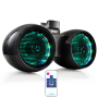 Pyle - PLMRWB652LEB , On the Road , Vehicle Speakers , Dual Marine Tower Speakers, Wakeboard Water Resistant Sound System, Built-in Programmable Multi-Color LED Lights, 6.5