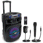 Pyle - PPHP128B , Sound and Recording , PA Loudspeakers - Cabinet Speakers , 12’’ Bluetooth Portable PA Speaker - Portable PA & Karaoke Party Audio Speaker with wired microphone, with Built-in Rechargeable Battery, Flashing Party Lights, MP3/USB/ /FM Radio (800 Watt MAX)