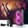 Pyle - PPHP26BL , Home and Office , PA Loudspeakers - Cabinet Speakers , Compact BT PA Party Speaker System - Two-Way Speaker Karaoke Machine with Built-in Rechargeable Battery, Mic Priority, TWS Function, Mic Input, USB/ Micro SD/ BT/ FM Radio, Mic Volume Control, and Flashing Party Lights, 160W