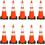 Pyle - PTCN28X10 , On the Road , Safety Barriers , 28" PVC Cone - 10 Pieces High Visibility Structurally Stable for Traffic, Parking, and Construction Safety (Orange)