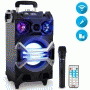 Pyle - PWMA325BT , Sound and Recording , PA Loudspeakers - Cabinet Speakers , Portable Bluetooth Karaoke Speaker System, PA Loudspeaker with Flashing DJ Lights, Built-in Rechargeable Battery, Wireless Microphone, Mic Talk-Over & Recording Ability, MP3/USB/SD/FM Radio, 500 Watt