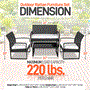 Pyle - SL4PCBK52 , Sports and Outdoors , 4 Pcs. Patio Outdoor Rattan Furniture Set - Includes 1 Double Chair & 2 Single Chairs, and 1 Glass-top Coffee Table (Black)