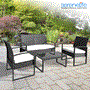 Pyle - SL4PCBK52 , Sports and Outdoors , 4 Pcs. Patio Outdoor Rattan Furniture Set - Includes 1 Double Chair & 2 Single Chairs, and 1 Glass-top Coffee Table (Black)