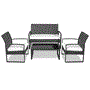 Pyle - SL4PCBK52 , Sports and Outdoors , 4 Pcs. Patio Outdoor Rattan Furniture Set - Includes 1 Double Chair & 2 Single Chairs, and 1 Glass-top Coffee Table (Black)