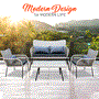 Pyle - SL4PCGR51 , Sports and Outdoors , 4 Pcs. Patio Outdoor Rattan Furniture Set - Includes 1 Double Chair & 2 Single Chairs with Soft Cushion, and 1 Glass-top Coffee Table (Light Gray)