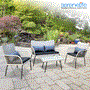 Pyle - SL4PCGR51 , Sports and Outdoors , 4 Pcs. Patio Outdoor Rattan Furniture Set - Includes 1 Double Chair & 2 Single Chairs with Soft Cushion, and 1 Glass-top Coffee Table (Light Gray)
