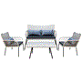 Pyle - SL4PCGR51 , Sports and Outdoors , 4 Pcs. Patio Outdoor Rattan Furniture Set - Includes 1 Double Chair & 2 Single Chairs with Soft Cushion, and 1 Glass-top Coffee Table (Light Gray)