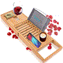 Pyle - SLBCAD20.3 , Home and Office , Therapeutic , SereneLife Luxury Bamboo Bathtub Caddy Tray - Adjustable Natural Wood Bath Tub Organizer with Wine Holder, Cup Placement, Soap Dish, Book Space & Phone Slot for Spa, Bathroom & Shower - SLBCAD20
