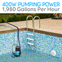 Pyle - SLBSMPMP50 , Tools and Meters , Power Generation Equipment , Submersible Clean/Dirty Water Pump - 400W Powerful Sump Pump, 1980 GPH, Auto Float Switch with 16 ft. Power Cord Length