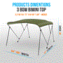 Pyle - SLBT3FR543 , Sports and Outdoors , 3 Bow Bimini Top - 2 Straps and 2 Rear Support Poles with Marine-Grade 600D Polyester Canvas (Forest Green)