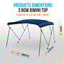 Pyle - SLBT3NAV612 , Marine and Waterproof , Protective Storage Covers , On the Road , Protective Storage Covers , 3 Bow Bimini Top - 2 Straps and 2 Rear Support Poles with Marine-Grade 600D Polyester Canvas (Navy Blue)