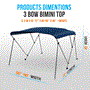 Pyle - SLBT3NAV852 , Marine and Waterproof , Protective Storage Covers , On the Road , Protective Storage Covers , 3 Bow Bimini Top - 2 Straps and 2 Rear Support Poles with Marine-Grade 600D Polyester Canvas (Navy Blue)