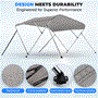 Pyle - SLBT4GR618 , Marine and Waterproof , Protective Storage Covers , On the Road , Protective Storage Covers , 4 Bow Bimini Top - 2 Straps and 2 Rear Support Poles with Marine-Grade 600D Polyester Canvas (Gray)