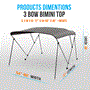 Pyle - SLBTW60G , Marine and Waterproof , Protective Storage Covers , On the Road , Protective Storage Covers , 3 Bow Bimini Top Boat Cover - 2 Straps for Front, 2 Support Poles for Rear, Includes Mounting Hardware with  1" Double-Walled Aluminum Frame Tubes (Gray)