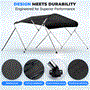 Pyle - SLBTW90G.5 , Marine and Waterproof , Protective Storage Covers , On the Road , Protective Storage Covers , 3 Bow Bimini Top Boat Cover - 2 Straps for Front, 2 Support Poles for Rear, Includes Mounting Hardware with  1" Double-Walled Aluminum Frame Tubes (Gray)