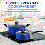 Pyle - SLCW11BLU , Kitchen & Cooking , Cookware & Bakeware , Kitchenware Pots & Pans Set – Basic Kitchen Cookware, Black Non-Stick Coating Inside, Heat Resistant Lacquer (11-Piece Set)