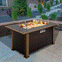 Pyle - SLFPTL.8 , Misc , Outdoor Propane Gas Fire Pit Table - 50,000 BTU Auto-Ignition Gas Firepit with Glass Wind Guard, Black Tempered Glass Tabletop & Clear Glass Rock