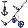 Pyle - SLGCX5 , Sports and Outdoors , Foldable 2-Wheel Golf Push Cart - Steel Pull Cart, Upper & Lower Brackets with Strap, Without Umbrella Holder