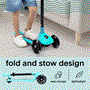 Pyle - SLKSC14AQ , Sports and Outdoors , Kids Toy Scooters , 3-Wheel Foldable Kids Scooter - Child Toy Scooter with Built-in LED Wheel Lights, and Easy Maneuvering Lean-to-Steer Technology (Turquoise Blue)