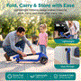 Pyle - SLKSC15BL.5 , Sports and Outdoors , Kids Toy Scooters , 3-Wheel Foldable Kids Scooter - Child Toy Scooter with Built-in LED Wheel Lights, and Easy Maneuvering Lean-to-Steer Technology (Blue)