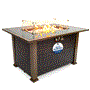 Pyle - SLNFLG44 , Misc , Outdoor Propane Gas Fire Pit Table - 50,000 BTU Auto-Ignition Gas Firepit with Glass Wind Guard, Black Tempered Glass Tabletop & Clear Glass Rock
