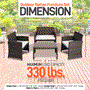Pyle - SLOTFX5 , Sports and Outdoors , 4 Pcs. Patio Outdoor Rattan Furniture Set - Includes 1 Double Chair & 2 Single Chairs with Soft Cushion, and 1 Glass-top Coffee Table