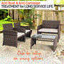 Pyle - SLOTFX5 , Sports and Outdoors , 4 Pcs. Patio Outdoor Rattan Furniture Set - Includes 1 Double Chair & 2 Single Chairs with Soft Cushion, and 1 Glass-top Coffee Table