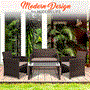 Pyle - SLOTFX5 , Sports and Outdoors , 4 Pcs. Patio Outdoor Rattan Furniture Set - Includes 1 Double Chair & 2 Single Chairs with Soft Cushion, and 1 Glass-top Coffee Table