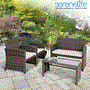 Pyle - SLOTFX5 , Sports and Outdoors , 4 Pcs. Patio Outdoor Rattan Furniture Set - Includes 1 Double Chair & 2 Single Chairs with Soft Cushion, and 1 Glass-top Coffee Table