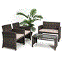 Pyle - SLOTFX5 , Sports and Outdoors , 4 Pcs. Patio Outdoor Rattan Furniture Set - Includes 1 Double Chair & 2 Single Chairs with Soft Cushion, and 1 Glass-top Coffee Table