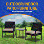 Pyle - SLOTFX88 , Sports and Outdoors , 3 Pcs. Patio Outdoor Rattan Furniture Set - Includes 2 Single Chairs with Soft Cushion and 1 Glass-top Coffee Table