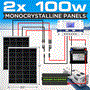 Pyle - SLSPSKT205.5 , Tools and Meters , Power Generation Equipment , 2 Pcs. Portable Mono Solar Panel Starter Kit - 100W x 2 Off-Grid Solar Panel Kit with 30A PWM Controller with LCD Screen