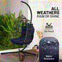 Pyle - SWC66DB.5 , Health and Fitness , protection Equipment , Foldable Egg Chair - Rattan Wicker Hanging Egg Swing Chair with Stand, Waterproof Seat Cushion,, and Headrest for Patio, Bedroom, Porch, and Garden (Deep Blue)