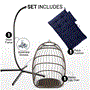 Pyle - SWC66DB.5 , Health and Fitness , protection Equipment , Foldable Egg Chair - Rattan Wicker Hanging Egg Swing Chair with Stand, Waterproof Seat Cushion,, and Headrest for Patio, Bedroom, Porch, and Garden (Deep Blue)