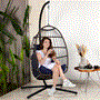 Pyle - SWC66DB.5 , Health and Fitness , protection Equipment , Foldable Egg Chair - Rattan Wicker Hanging Egg Swing Chair with Stand, Waterproof Seat Cushion,, and Headrest for Patio, Bedroom, Porch, and Garden (Deep Blue)