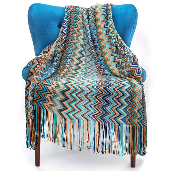 Pyle - ACCSLEZBD55.9 , Home and Office , Therapeutic , Bohemian Throw Blanket - Boho Knitted Tassel Throw Blanket, Suitable for All Seasons