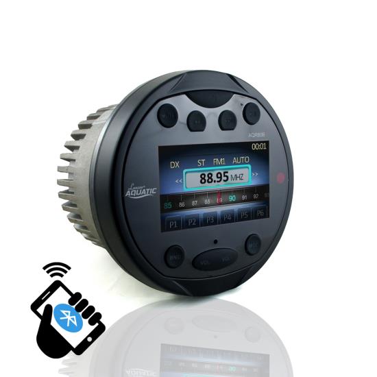 Pyle - AQR80B , On the Road , Headunits - Stereo Receivers , Waterproof Bluetooth Marine Digital Media Receiver Stereo Radio (USB/MP3, AUX, Video Inputs) AM/FM Radio, Round/Circle, Black