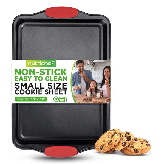 Pyle - BKNCSBS3SMALCS , Kitchen & Cooking , Cookware & Bakeware , Small Cookie Sheet - Deluxe Nonstick Gray Coating Inside & Outside With Red Silicone Handles, Compatible with Model: NCSBS3S (Gray)