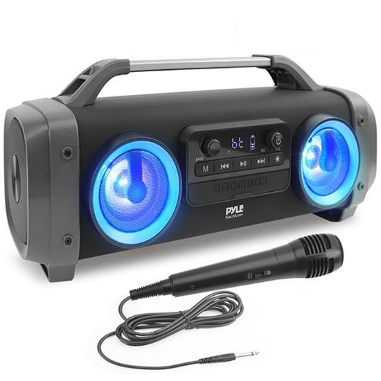 Pyle - CA-PBMSPG144 , Sports and Outdoors , Portable Speakers - Boom Boxes , Gadgets and Handheld , Portable Speakers - Boom Boxes , Bluetooth BoomBox Karaoke Speaker System - Wireless & Portable Stereo Radio Speaker with Wired Handheld Microphone, Flashing DJ Party Lights, FM Radio