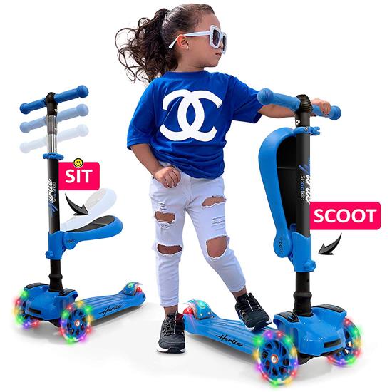 Pyle - HURFS56 , Sports and Outdoors , Kids Toy Scooters , ScootKid 3-Wheel Kids Scooter - Child & Toddler Toy Scooter with Built-in LED Wheel Lights, Fold-Out Comfort Seat (Ages 1+)