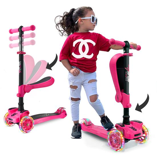 Pyle - HURFS66 , Sports and Outdoors , Kids Toy Scooters , ScootKid 3-Wheel Kids Scooter - Child & Toddler Toy Scooter with Built-in LED Wheel Lights, Fold-Out Comfort Seat (Ages 1+)