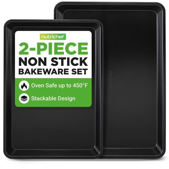 Pyle - NC2TRBL.5 , Kitchen & Cooking , Kitchen Tools & Utensils , 2-Pc. Nonstick Cookie Sheet Baking Pan - Professional Quality Kitchen Cooking Non-Stick Bake Trays with Black Coating Inside & Outside