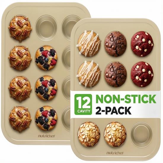 Pyle - BE-NC2TRCP3 , Kitchen & Cooking , Kitchen Tools & Utensils , Kitchen Oven Muffin Baking Pans - Deluxe Non-Stick Cupcake Cookie Sheet Bakeware