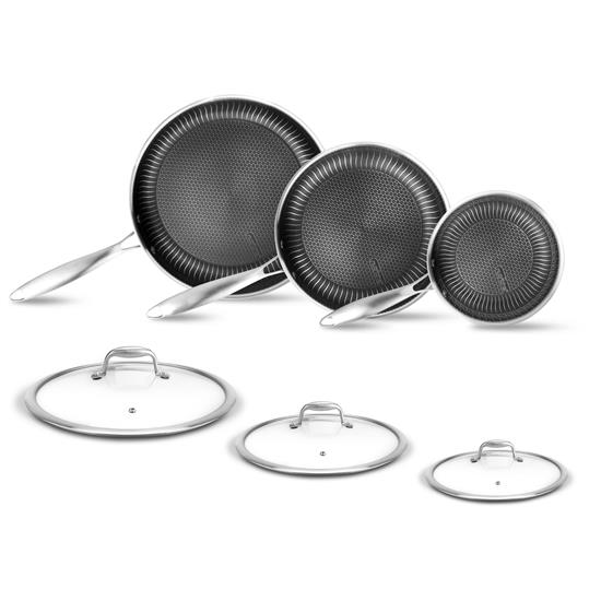 Pyle - NC3PFRY3 , Kitchen & Cooking , Cookware & Bakeware , Kitchenware Pots & Pans Set - TriPly Stainless Steel Cookware, DAKIN Etching Non-Stick Coating Inside and Outside (6-Piece Set)