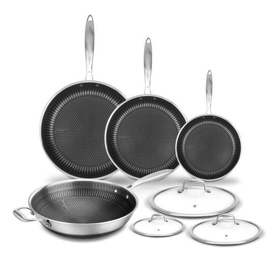 Pyle - NC3PLY7S , Kitchen & Cooking , Cookware & Bakeware , Kitchenware Pots & Pans Set - Triply Stainless Steel Cookware, DAKIN Etching Non-Stick Coating Inside and Outside (7-Piece Set)