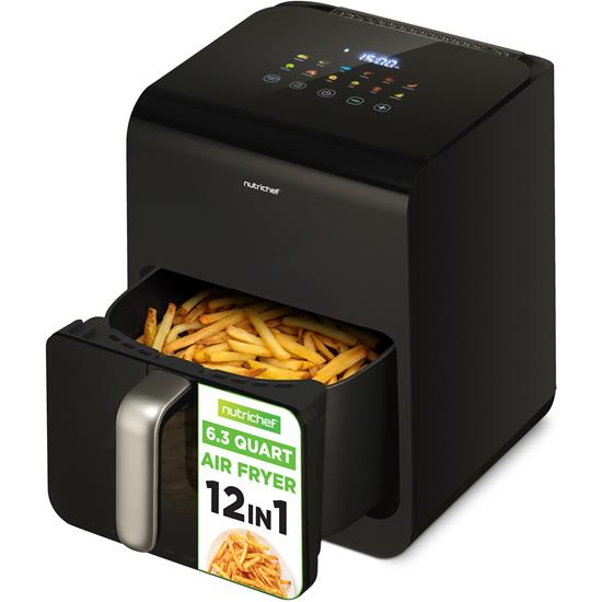 Pyle - NCAF60T01.5 , Kitchen & Cooking , Air Fryers , 6L Digital Air Fryer with Silver Handle - Customized Digital Display Electric Oil Free Cooker with Transparent Window (Black)