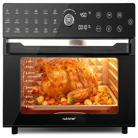 Pyle - NCAFOV32BK ,  , NutriChef 32 Qt Digital Air Fryer Toaster Oven Combo - 1800W, 20-in-1 Countertop, Double-Rack Oven with 360° Air Circulation, Dual Cook & Rotisserie Functions, 20 Presets for Oil-Free Cooking for Healthier Meals